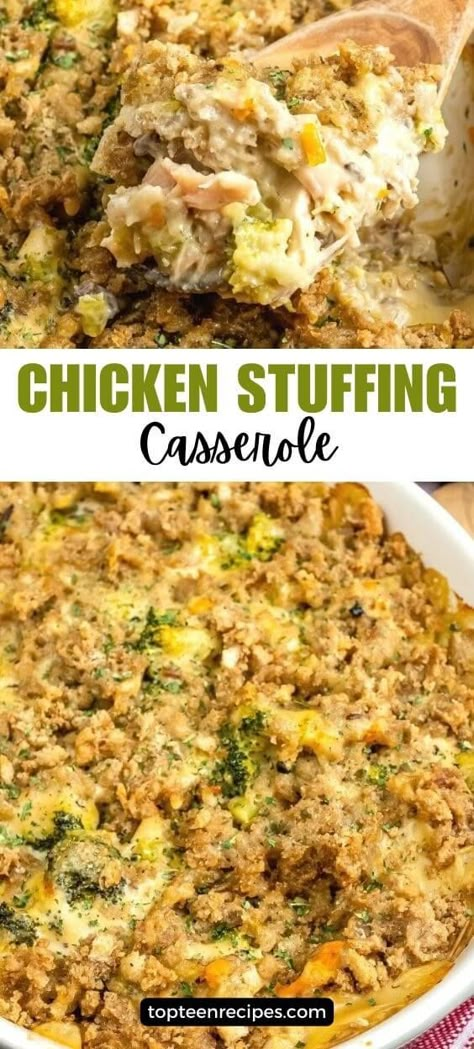 Chicken Stuffing Casserole - Top Recipes Taco Meals, Cajun Meals, Delicious Casseroles, Chicken And Dressing Casserole, Chicken Stuffing Casserole, Chicken Stuffing, Bread Dressing, Casserole Chicken, Cornbread Stuffing