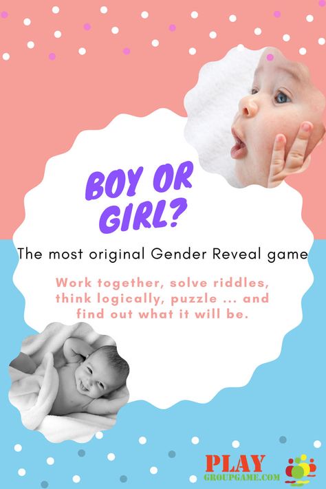 In this gender reveal game, they will solve puzzles to find an answer to that oh-so-important question: Will it be a boy or will it be a girl? ✅ A kind of Escape Room-like game, but slightly different. ✅ With a short and clear explanation for the parents-to-be. ✅ With a version for both a boy and a girl. ✅ And temporarily with a free '9 months BONUS game' (a bit like the popular 30 Seconds game). 30 Seconds Game, Gender Reveal Games, Riddles To Solve, Boy Gender Reveal, Girl A, Baby Reveal, Escape Room, 30 Seconds, Riddles