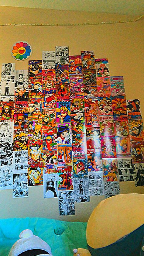 Naruto Room Decor, Anime Style Room, Anime Bedroom Ideas, 80s Anime, Anime Theme, Manga Wall, Otaku Room, Retro Room, Indie Room Decor