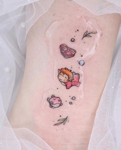 Ponyo Tattoo, Ghibli Merch, Ghibli Tattoos, Create A Tattoo, Ghibli Tattoo, Jellyfish Tattoo, Studio Ghibli Art, Waves Tattoo, Ghibli Art