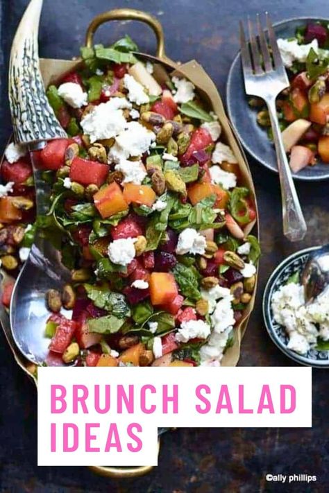 brunch salad ideas via @allyskitchen Salad Brunch Ideas, Healthy Brunch Potluck Ideas, Healthy Brunch Sides, Fruit For Brunch Ideas, Brunch Salads Winter, Breakfast Side Salad, Breakfast Salads Ideas Easy Recipes, Healthy Brunch Ideas For A Crowd, Brunch Salad Ideas