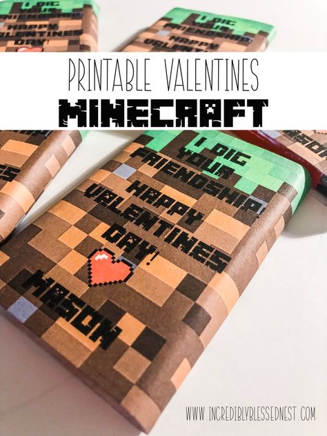 Valentine Minecraft Ideas, Minecraft Valentine, Valentines Day Minecraft, Minecraft Printable Valentines, Minecraft Valentines Cards, Candy Minecraft, Valentine Hershey Bar Wrapper, Minecraft Valentines, Handmade Valentine Gifts