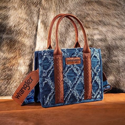 Wrangler Tote Bag Western Purses Wrangler Purse, Signature Guitar, Western Purses, Southwestern Print, Everyday Purse, Round Handle, Boho Purses, Denim Tote, Crossbody Tote Bag