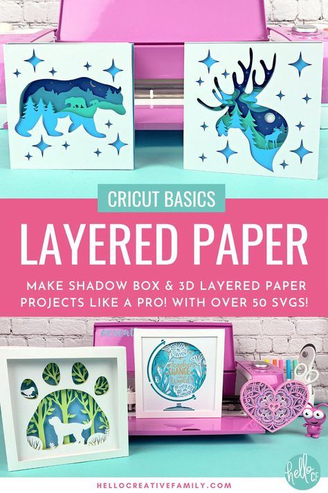 Cricut Basics- 3d Layered Paper Projects Tips, Tricks and 55 Shadow Box Ideas - Hello Creative Family Wooden Wall Art Cricut, Layered Paper Shadow Boxes Diy, Cricut Wood Svg, Complex Cricut Projects, Fancy Cricut Projects, Cricut Scoring Projects, 3d Paper Art Cricut, Circuit Cardstock Projects, Cricut Folding Projects