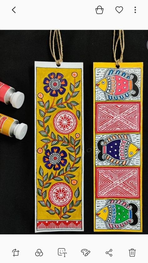 Mithila Art, Art Bookmarks, Kalamkari Painting, Bookmark Craft, Indian Painting, Folk Style, Madhubani Art, Madhubani Painting, Indian Folk Art