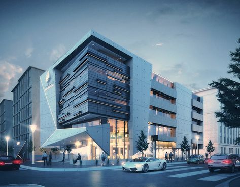 El Neilien Administrative building on Behance Office Building Elevation, Mall Facade, Architecture Facade, Commercial Design Exterior, Hospital Architecture, Facade Architecture Design, Office Building Architecture, Building Elevation, Modern Architecture Building