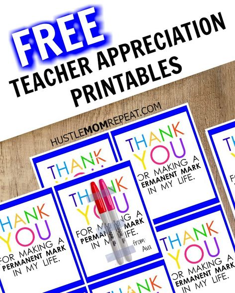 Teacher Appreciation Week is quickly approaching. (Can you believe we only have a month of school left?) This year, our school has suggested we send a small gift to our teacher each day that week, with recommendations for the daily gifts. For instance, one day, the theme is flowers; one day, the theme is a pampering … Free Teacher Appreciation Printables, Teacher Gift Printables, Teacher Gift Baskets, Teacher Appreciation Printables, Appreciation Printable, Free Printable Gift Tags, Free Teacher, Sharpie Marker, Free Gift Tags