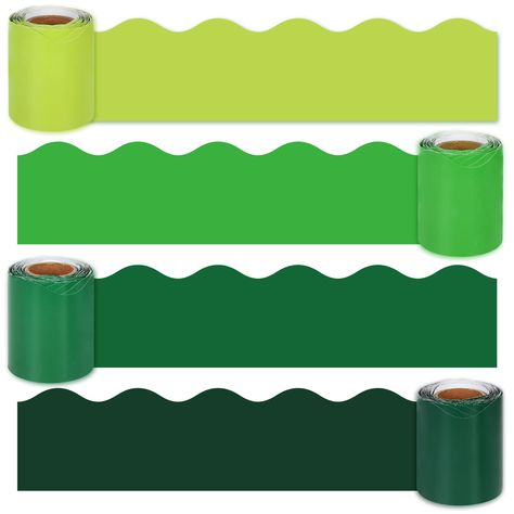 PRICES MAY VARY. Package Includes – 4 rolls of bulletin board border, the border trim measures 7.5cm / 3inch in width, 10m / 32.8ft in length, enough to meet your decoration needs. Green Theme Colors – Our bulletin board border have 4 green colors, from light to dark, unique and adorable, can well add more lovely atmosphere, perfect for the coming St. Patrick's Day holiday. Good Quality – Made of good quality paper, durable and safe. Notice: our bulletin border is non-stick, you should stick the Black Bulletin Boards, Bulletin Borders, Chalkboard Decor, Bulletin Board Borders, Teacher Created Resources, Green Theme, Window Clings, School Colors, School Classroom