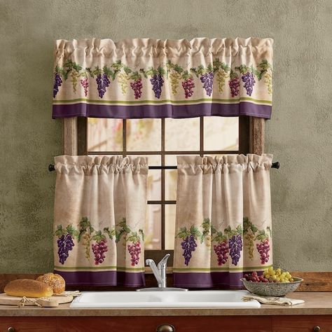 Wine Theme Kitchen, Kitchen Curtains And Valances, Kitchen Window Curtains, Kitchen Curtain Sets, Wine Kitchen, Dining Room Curtains, Tuscan Kitchen, Kitchen Valances, Kitchen Window Treatments