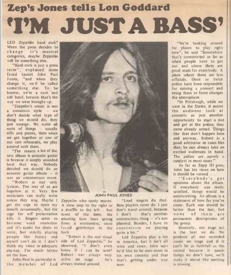 Record Mirror (UK), October 17, 1970--'I'm Just A Bass', John Paul Jones of Led Zeppelin Record Mirror, Hi Pics, Zed Leppelin, Vintage Music Art, Led Zeppelin Live, Zeppelin Art, Mirrors Uk, John Paul Jones, John Bonham