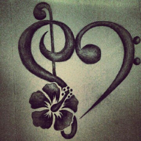 Bass clef treble clef tattoo with a hibiscus - absolutely love this. <3 Clef Tattoo, Treble Clef Tattoo, Ta Moko Tattoo, Penannular Brooch, Brooch Design, Music Flower, Music Note Tattoo, Music Heart, Music Tattoo Designs