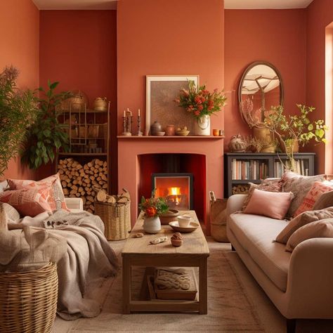 5+ Trending Colours for Living Room Walls to Refresh Your Space • 333+ Images • [ArtFacade] Pumpkin Color Living Room, Clay Colored Walls Living Rooms, Orange Tones Living Room, Color To Paint Living Room Ideas, Terra Cotta Accent Wall Living Room, Living Room Designs Terracotta, Terrocata Living Room, Orange Walls Living Room Decor, Sand Living Room Walls