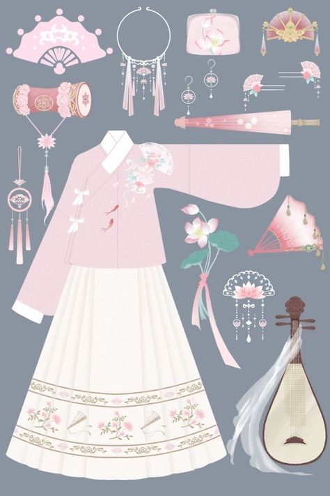 Design of Chinese hanfu by 游丝 Hanfu Drawing, Hanfu Design, Hanbok Drawing, Illustrated Clothing, Wonderland Clothes, Chinese Clothing Traditional, Chinese Fancy Dress, Sakura Art, Clothing Sketches