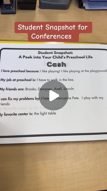 Preschool Vibes on Instagram: "Preparing for parent-teacher conferences with a personal touch! 🌟📚 Before the conferences, I have my students answer simple but meaningful questions about their preschool experience—like their friends, favorite parts of preschool, how they solve problems, and their top center picks. This approach was born from a moment at a conference when a parent asked who their child’s friends were, and I realized I couldn’t recall every detail with 42 students in a day. Now, these insights not only help me connect better with each child but also enable meaningful dialogues with parents." Meaningful Questions, Teacher Conferences, Parent Teacher Conferences, Parent Communication, Solve Problems, Parents As Teachers, Problem Solving, Help Me, Personal Touch