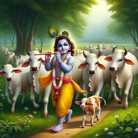 Gopashtami Images, Krishna Cow Images, Gopashtami Wishes, Krishna With Cow Paintings, Cow With Krishna, Radhekrishna Wallpaper, Krishna Janmashtami Poster, Deepavali Message, Lord Narayan