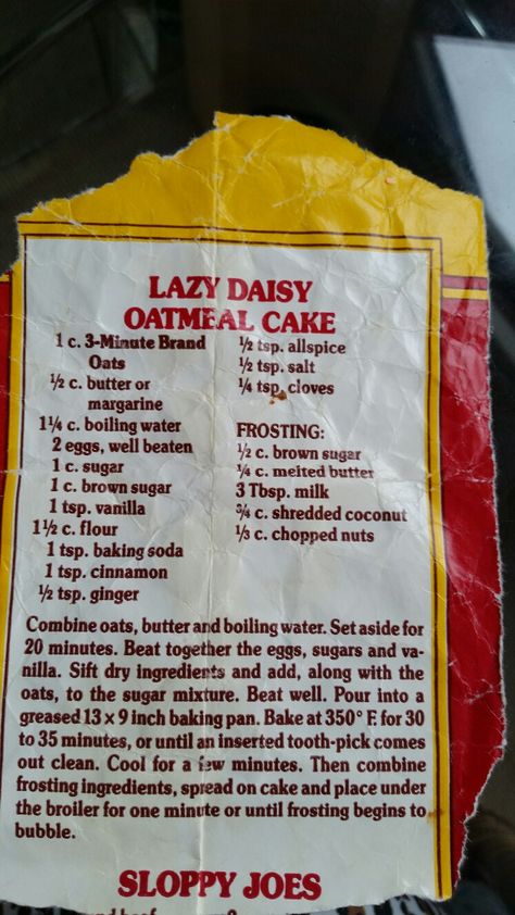 Lazy Day Oatmeal Cake Recipe, Lazy Daisy Oatmeal Cake, Lazy Daisy Cake, Lazy Cake Cookies, Lazy Cake, The Southern Lady Cooks, Southern Lady Cooks, Oatmeal Cake, Daisy Cakes