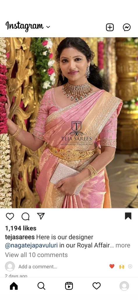 Teja Sarees, Saree Outfits, Vaddanam Designs, Simple Dressing, Saree Ideas, Elegant Wear, Blouse Indian, Mysore Silk Saree, Wedding Saree Blouse