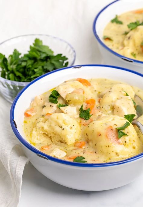 Gluten Free Chicken and Dumplings Gluten Free Chicken And Dumplings Crockpot, Gluten Free Dumplings For Soup, Gf Chicken And Dumplings, Dairy Free Chicken And Dumplings, Chicken And Dumplings Gluten Free, Gluten Free Chicken And Dumplings, Simple White Sauce, Gluten Free Dumplings, Easy White Sauce