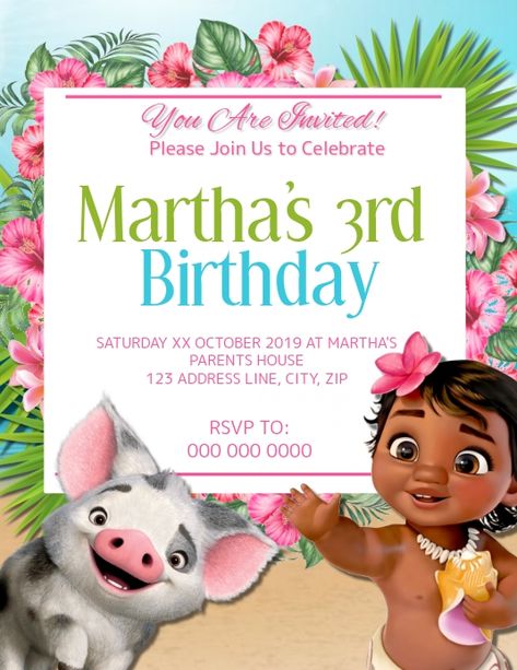 Moana Invitation Template, Moana Birthday Invitation Template, Moana Party Invitations, Kids Birthday Invitation Template, Moana Invitation, Moana Birthday Invitation, Moana Bebe, Birthday Party Invitations Free, Kids Birthday Invitation