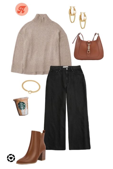 such a fall staple outfit ✨🤎☕️ tags: sweater, black jeans, brown boots, turtleneck, purse, gold jewelry, fall outfit inspo, casual, workwear, chic, amazon, abercrombie Follow my shop @aubree.lauryn on the @shop.LTK app to shop this post and get my exclusive app-only content! #liketkit #LTKstyletip #LTKSeasonal #LTKworkwear @shop.ltk https://liketk.it/4jV7l Brown Boots Outfit Ankle, Black Jeans Brown Boots, Brown Ankle Boots Outfit, Brown Boots Outfit, Workwear Chic, Boots Outfit Ankle, Workwear Casual, Gold Boots, Jeans Brown