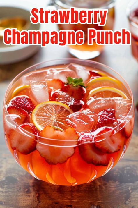 Celebrate in style with a delightful Strawberry Champagne Punch. Click to get the recipe for this sparkling and fruity punch! Strawberry Champagne Punch, Easy Punch Recipe, Champagne Punch Recipes, Punch Drink, Cocktails To Make At Home, Champagne Recipe, Sparkling Wine Cocktails, Champagne Recipes Cocktails, Champagne Punch