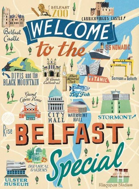 Belfast Map, Belfast Ireland, Illustrated Maps, Belfast City, Ireland Trip, Belfast Northern Ireland, Ireland Vacation, Botanic Gardens, Illustrated Map