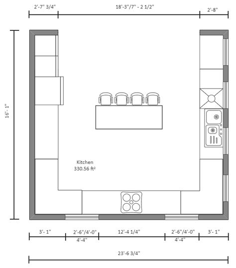 U-shaped Kitchen Layout | EdrawMax Free Editbale Printable U Shaped Kitchen With Island, U Shaped Kitchen Interior, Kitchen Plans Layout, U Shaped Kitchen Cabinets, Kitchen Design Ideas 2023, Open Shelving Kitchen Cabinets, Kitchen With Island Layout, House Expansion, Big Kitchen Design