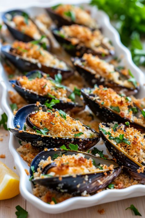 Corsican Stuffed Mussels (Moules Farcies) - Cooking Mediterranean Stuffed Mussels, Mussel Recipes, Baked Mussels, Mussels Recipe, Shellfish Recipes, Muscle Food, Cooking Seafood, Seafood Dinner, Fresh Seafood