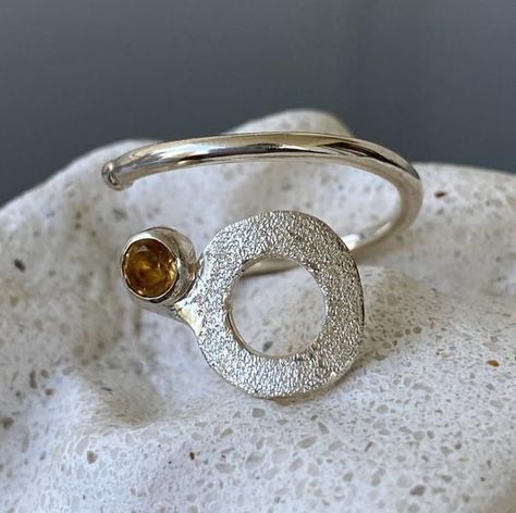 Yellow Stone Ring, Sterling Silver Layered Necklace, Open Circle Ring, Yellow Stone Rings, Silver Bracelet Stack, November Birthstone Ring, Snake Ring Silver, Geometric Ring, Circle Ring