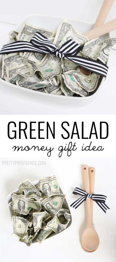 Salad Bowl + Dollar Bills = Cutest wedding gift EVER! Money Salad Bowl Gift, Wedding Shower Money Gift Ideas, Bridal Shower Money Gift Ideas, Wedding Gifts Money, Money Gift Idea, Wedding Cash Gift, Holiday Money, Wedding Gift Money, Diy Wedding Gifts