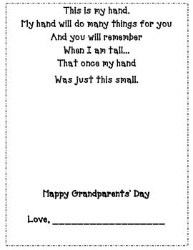 Grandparents poem and handprint Prek Grandparents Day Activities, Grandparents Poem Preschool, Kindergarten Handprint Poem, Grandparents Day Sunday School Lesson, Grandparents Day Crafts Free Printable, Grand Parents Day Crafts Kids, Poems About Grandparents, Grandparents Day Crafts For Preschoolers, Grandparents Craft