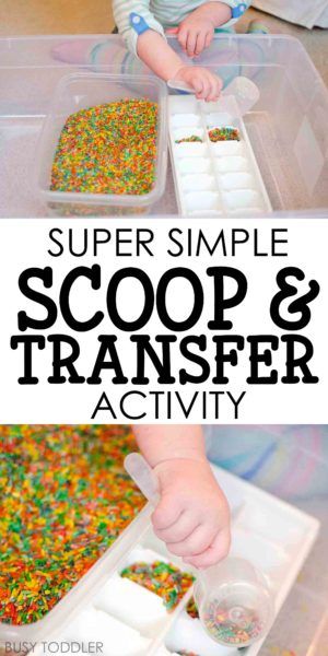 Check out this super simple rice scoop and transfer activity from Busy Toddler! This quick and easy toddler activity is perfect for life skills practice; easy toddler activity; lifeskills activity Toddler Sensory Bins, Easy Toddler Activities, Toddler Sensory, Toddler Activity, Easy Toddler, Toddler Snacks, Kids Sensory, Sensory Bin, Skills Activities