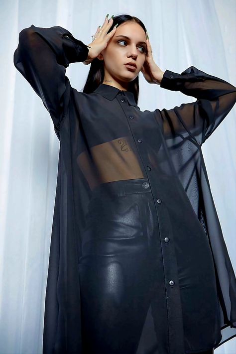 Transparent Shirt Outfit, Sheer Shirt, Fashionista Clothes, North London, Gothic Outfits, Sheer Chiffon, Chiffon Shirt, Coven, Dark Fashion