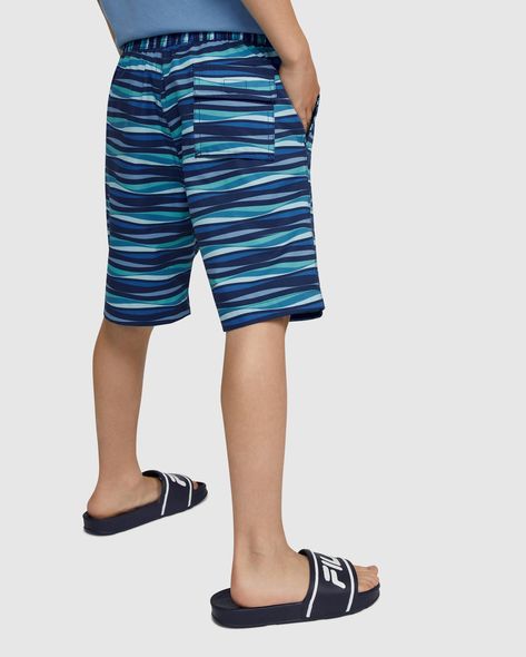 402 MARINE BLUE Kids Swim Trunks, Dry Land, Kids Swim, Bunny Logo, Wavy Pattern, Make Waves, Boys Swim, Marine Blue, Cotton Shirts