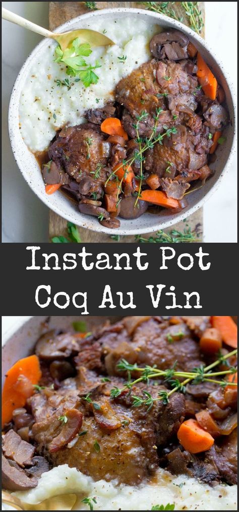 Instant Pot Coq Au Vin, Chicken In Wine Sauce, Paleo Crockpot Recipes, Classic French Dishes, Paleo Crockpot, French Dishes, Braised Chicken, Easy Instant Pot Recipes, Wine Sauce