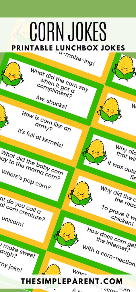 Looking for a fun way to brighten up your child's lunch? Check out our collection of hilarious corn jokes just for kids! These jokes are a hit with children of all ages and come with free printable lunchbox notes. Corn Jokes Humor, Corn Jokes, Autumn Jokes For Kids, Lunch Box Jokes For Kids Free Printable Fall, Winter Lunchbox Jokes For Kids, Corn Puns, Free Printable Lunchbox Jokes, Lunch Box Jokes For Kids, Printable Lunchbox Notes