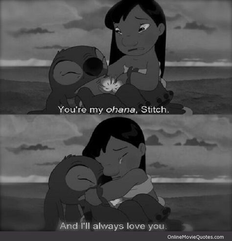 Oh my gosh this is like the saddest part in the movie!! Lilo And Stitch 3, Lilo And Stitch Quotes, Stitch Quote, Lilo Y Stitch, Disney Movie Quotes, Cute Stitch, Arte Disney, Disney Life, Disney Lilo