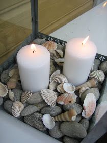 Shell Decor, Front Porches, Beach Bathrooms, Beach Crafts, Beach Stones, Seashell Crafts, Shell Crafts, White Candles, Nautical Decor