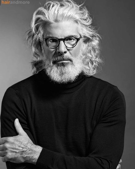 Stylish Curly Grey Hairstyles for Men - Embrace Your Silver Curls with Confidence Silver Foxes Men Over 50 Long Hair, Silver Foxes Men Aging Gracefully, Men Over 50 Style, Long Grey Hair Men, Old Men Style, Modern Haircuts Men, Curly Grey Hairstyles, Older Mens Long Hairstyles, Mens Long Hairstyles