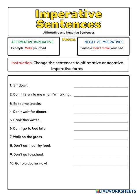 Imperative Sentences Worksheet, Forming Sentences Worksheets, Sentence Transformation Worksheets, Determiners Worksheets Class 8, Constructing Sentences Worksheets, Imperative Sentences, Lesson Plan Format, English Grammar Exercises, Grammar Exercises