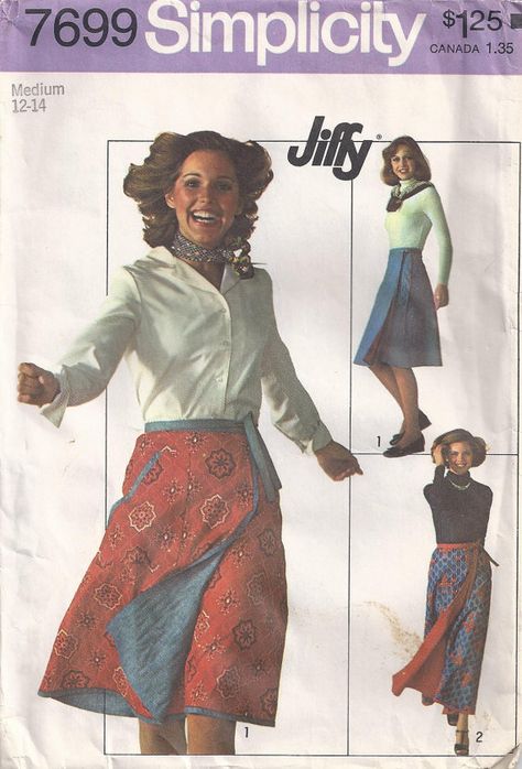 Jiffy Front Wrap Reversible Skirt In Two Lengths Size 12 14 Waist 26 1/2 28 Sewing Pattern 1976 Simplicity 7699 Paper Sewing, Reversible Skirt, Paper Sewing Patterns, Wrap Around Skirt, Simplicity Sewing, Clothes Sewing Patterns, Simplicity Sewing Patterns, Vintage Sewing Patterns, Skirt Pattern