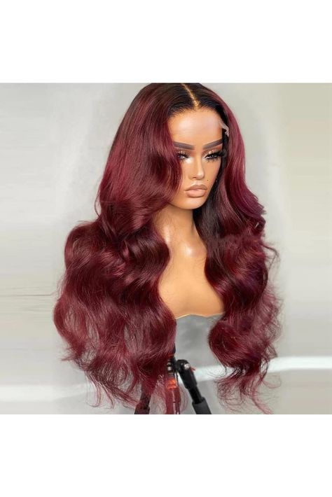 SISIFIRE 99J Lace Front Wig Synthetic Hair Loose Curly Wave Glueless Wigs for Women Dark Burgundy with Black Roots Body Wave Pre Plucked with Baby Hair Dark Burgundy Wig, 99j Lace Front Wig, Black Roots, Glueless Wigs, Curly Waves, Dark Burgundy, Wigs For Women, Hairstyles Ideas, Synthetic Lace Front Wigs