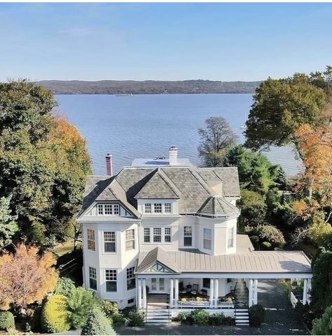 Nyack New York, Riverfront Home, Panelled Walls, Home Libraries, Cute House, Home Building Design, Waterfront Homes, House Goals, Pretty House