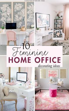 Feminine Home Office Classy, Office Decor Ideas For Women, Feminine Office Space, Feminine Home Office, Parisian Balcony, Feminine Office Decor, Pink Home Office, Pink Office Decor, Feminine Home