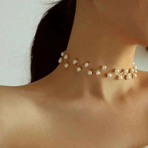 Kalung Choker, Bride Pearl Necklace, Kalung Manik-manik, Simple Choker, Style Baroque, Pearl Necklace Wedding, Collar Chain, Pearl Jewelry Wedding, Punk Jewelry