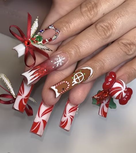 Maximalist Christmas Nails, Gingerbread Nails Christmas, Candyland Nails, Nails Merry Christmas, Ugly Christmas Sweater Nails, Nail Designs For 2023, New Years Eve Outfit, Food Nails, Junk Nails