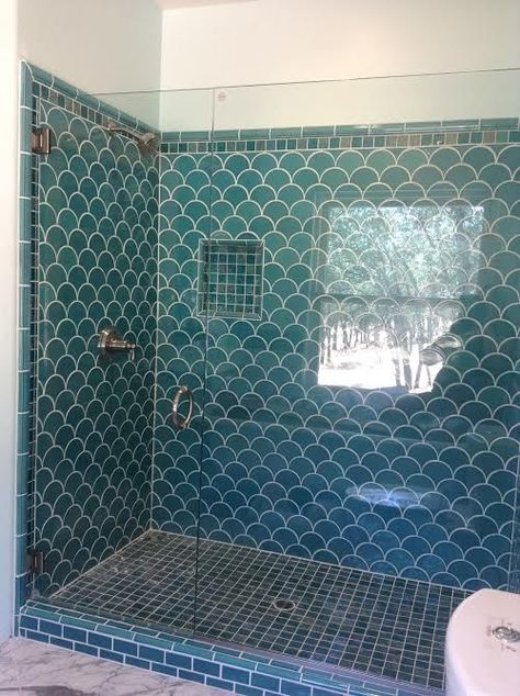 Ogee Drop, Her Bathroom, Architecture Bathroom, Fireclay Tile, Downstairs Bathroom, Bathroom Redo, Ocean Inspired, Shower Remodel, New Home Construction