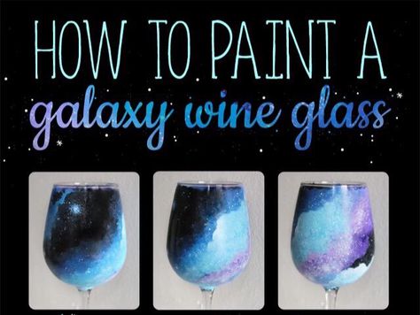 Diy How To Paint A Galaxy Wine Glass  #Home #Garden #Trusper #Tip Quinceañeras Ideas, Watercolour Tips, Diy Wine Glasses Painted, Glass Crafts Diy, Wine Crafts, Galaxy Party, Paint Crafts, Diy Galaxy, Diy Wine Glasses