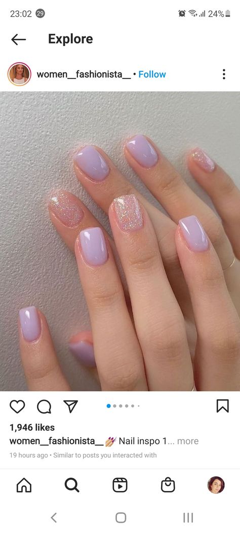 Gel Nails Squoval, Light Purple Glitter Nails, Every Day Nails, Wedding Nails Pink, Purple Wedding Nails, Squoval Acrylic Nails, Pink Sparkly Nails, Purple Toe Nails, Nails Squoval