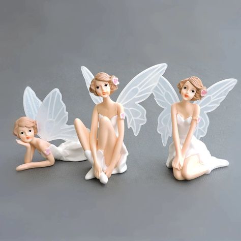 Fairy Garden Ornaments, Doll Garden, Dollhouse Garden, Flying Flowers, Fairy Decor, White Angel, Car Cake, Cartoon Gift, Fairy Figurines